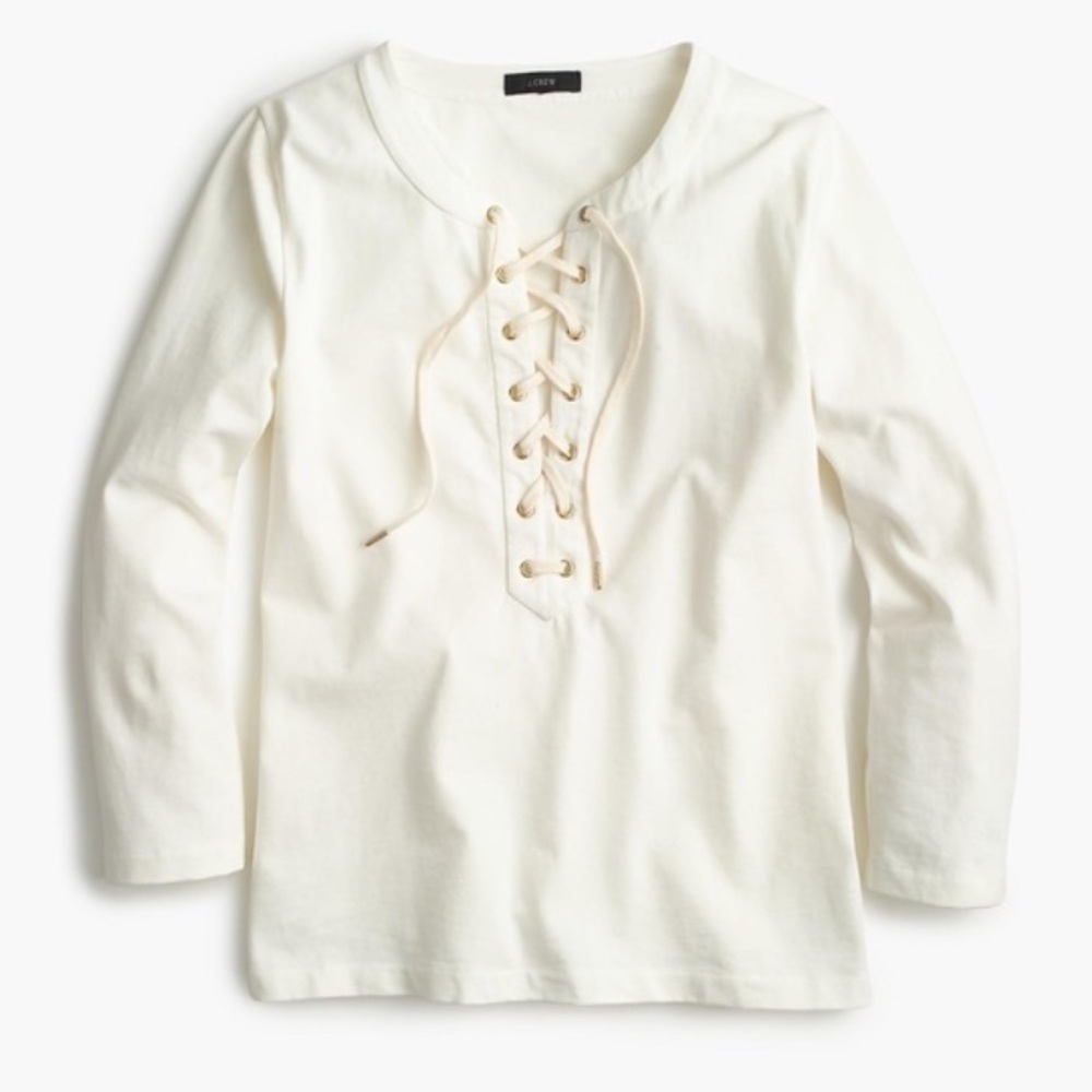 J. Crew White Lace Up ¾ Sleeve Blouse Top Large